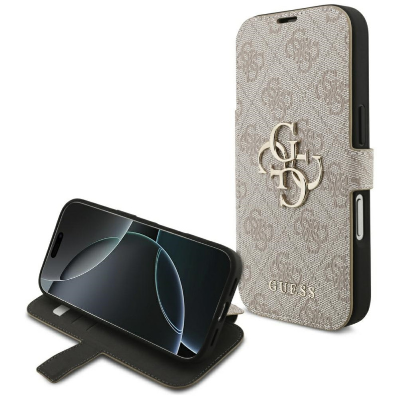 „Guess Book 4G“ metalinis logotipo dėklas, skirtas „iPhone 17 Pro“ – rožinis