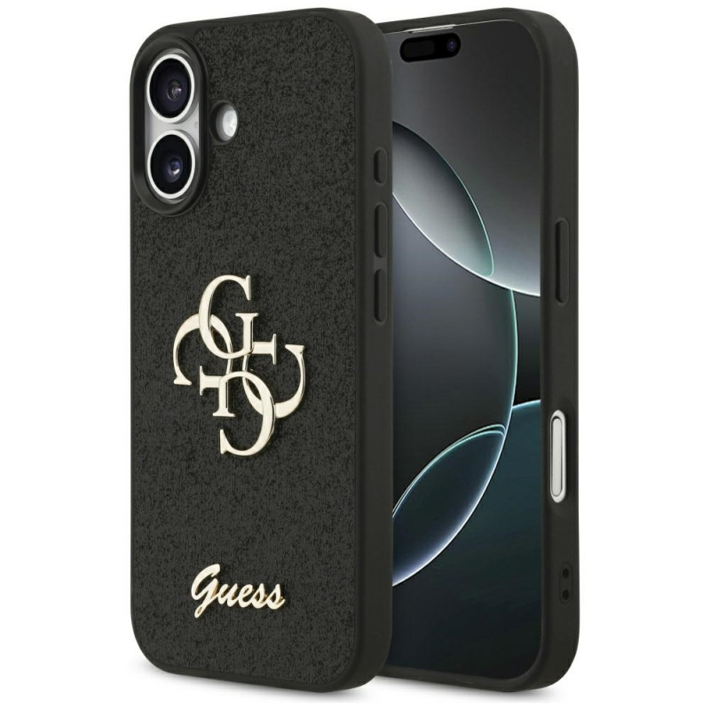 „Guess“ fiksuoto blizgučių dizaino „iPhone 17“ dėklas – juodas