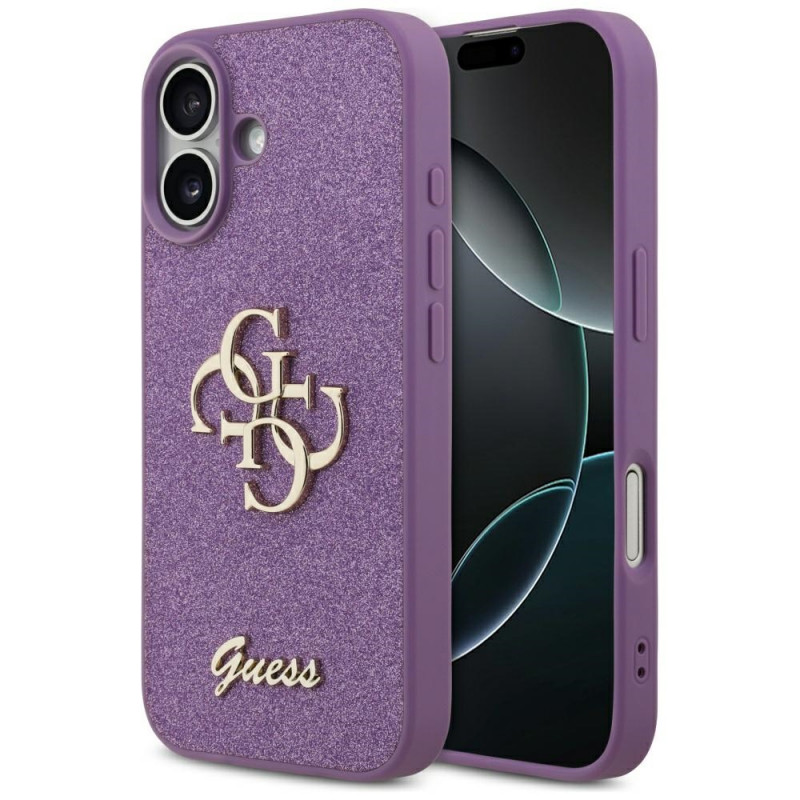 „Guess Fixed Glitter Big 4G“ dėklas, skirtas „iPhone 17“ – violetinis