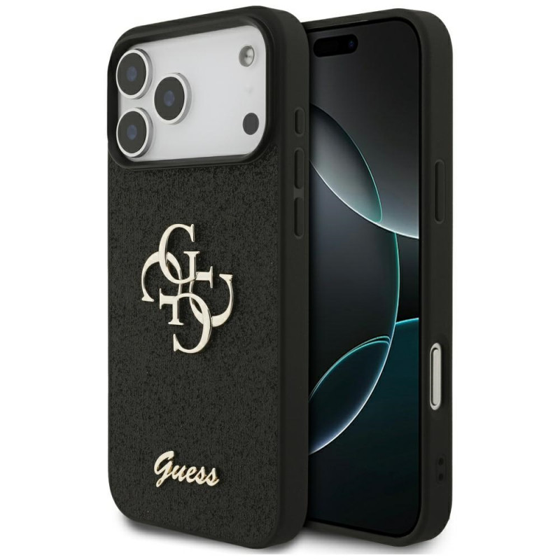 „Guess“ fiksuoto blizgučių dizaino „iPhone 17 Pro Max“ dėklas – juodas