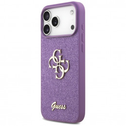 „Guess Fixed Glitter Big 4G“ dėklas, skirtas „iPhone 17 Pro Max“ – violetinis