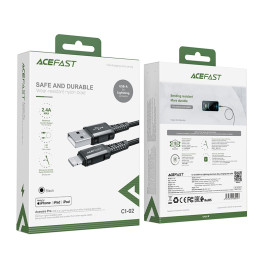 Acefast MFI USB – žaibo kabelis 1,2 m, 2,4 A juodas (C1-02 juodas)