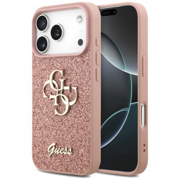 „Guess“ fiksuoto blizgučių dizaino „iPhone 17 Pro“ dėklas – rožinis