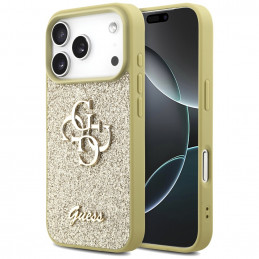 „Guess“ fiksuoto blizgučių dizaino „iPhone 17 Pro“ dėklas – auksinis