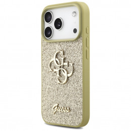 „Guess“ fiksuoto blizgučių dizaino „iPhone 17 Pro“ dėklas – auksinis