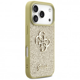 „Guess“ fiksuoto blizgučių dizaino „iPhone 17 Pro“ dėklas – auksinis