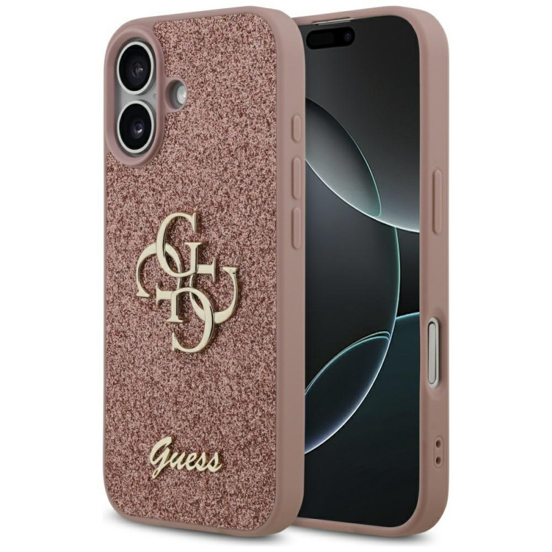 „Guess“ fiksuoto blizgučių dizaino „iPhone 17“ dėklas – rožinis