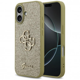 „Guess“ fiksuoto blizgučių dizaino „iPhone 17“ dėklas – auksinis