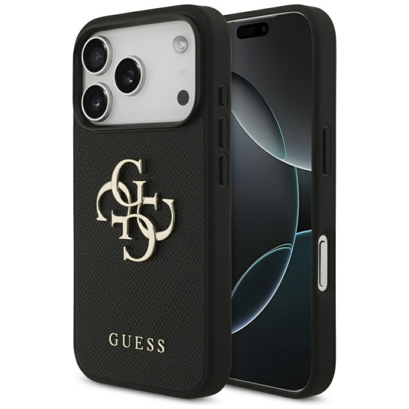 „Guess Grained Big 4G & Classic Logo“ dėklas, skirtas „iPhone 17 Pro“ – juodas