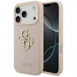 „Guess“ grūdėtas didelis 4G ir klasikinis logotipas iPhone 17 Pro dėklas – rožinis