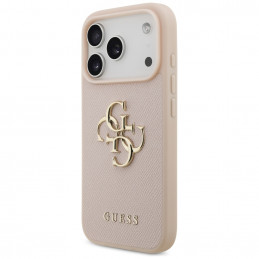 „Guess“ grūdėtas didelis 4G ir klasikinis logotipas iPhone 17 Pro dėklas – rožinis