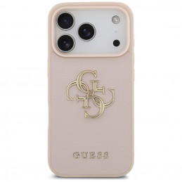 „Guess“ grūdėtas didelis 4G ir klasikinis logotipas iPhone 17 Pro dėklas – rožinis