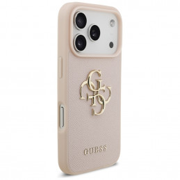 „Guess“ grūdėtas didelis 4G ir klasikinis logotipas iPhone 17 Pro dėklas – rožinis