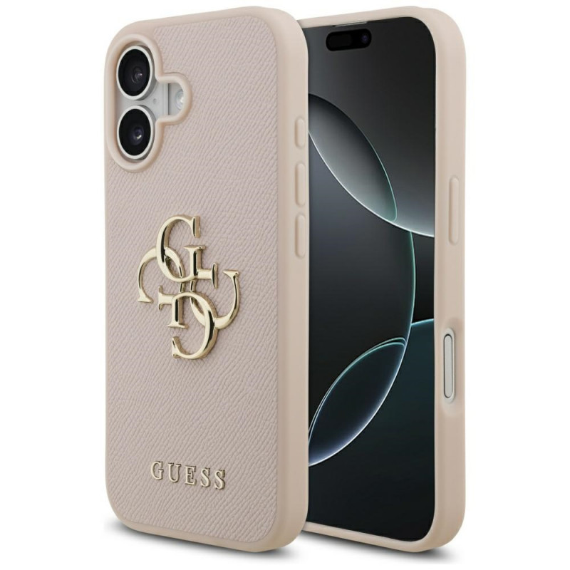 „Guess“ grūdėtas didelis 4G ir klasikinio logotipo iPhone 17 dėklas – rožinis
