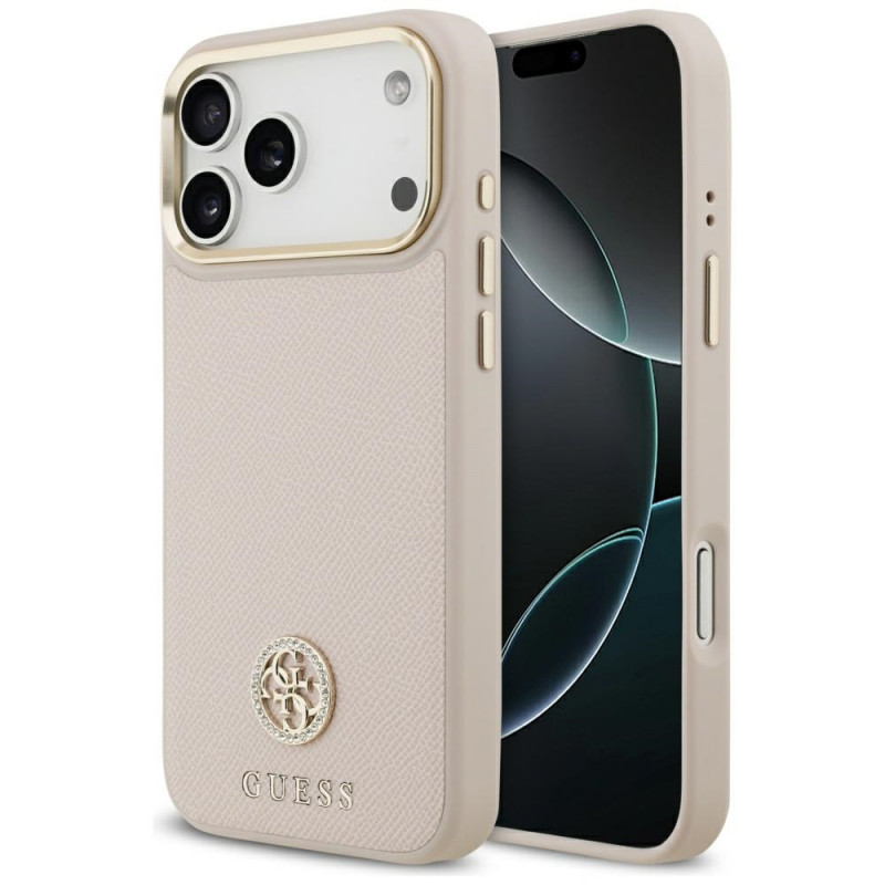 „Guess“ grūdėto Strass logotipo „MagSafe“ dėklas, skirtas „iPhone 17 Pro Max“ – rožinis