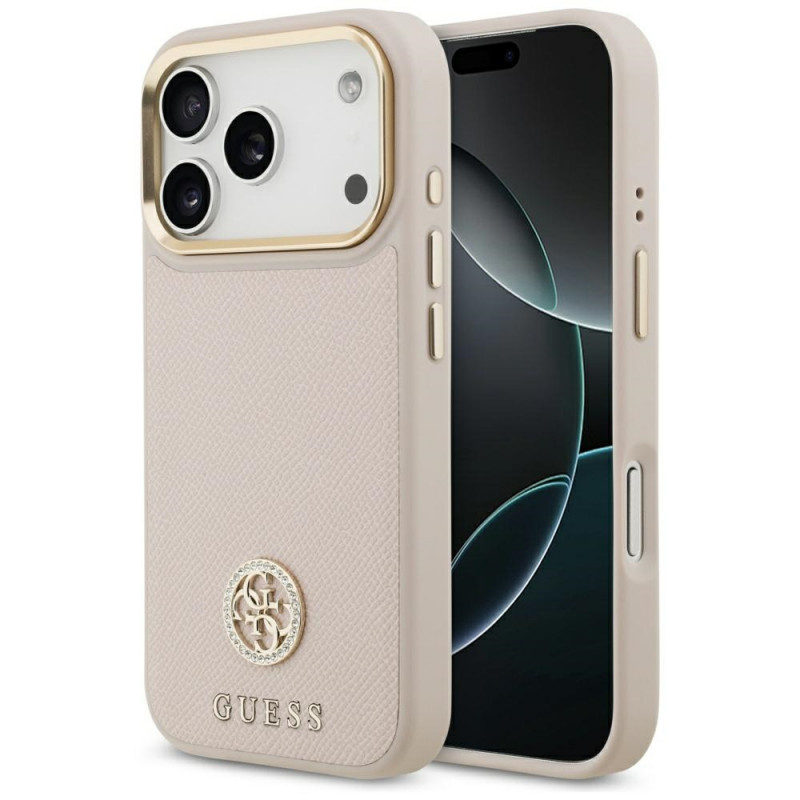„Guess“ grūdėto Strass logotipo „MagSafe“ dėklas, skirtas „iPhone 17 Pro“ – rožinis