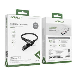 Acefast MFI Lightning garso laidas - 3,5 mm mini lizdas (moteris) 18 cm, AUX juodas (C1-05 juodas)