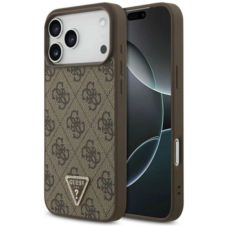 „Guess“ odinis 4G trikampio formos Strass MagSafe dėklas, skirtas iPhone 17 Pro Max – rudas