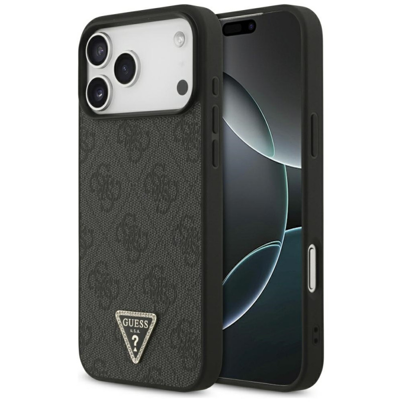 „Guess“ odinis 4G trikampio formos Strass MagSafe dėklas, skirtas iPhone 17 Pro Max – juodas