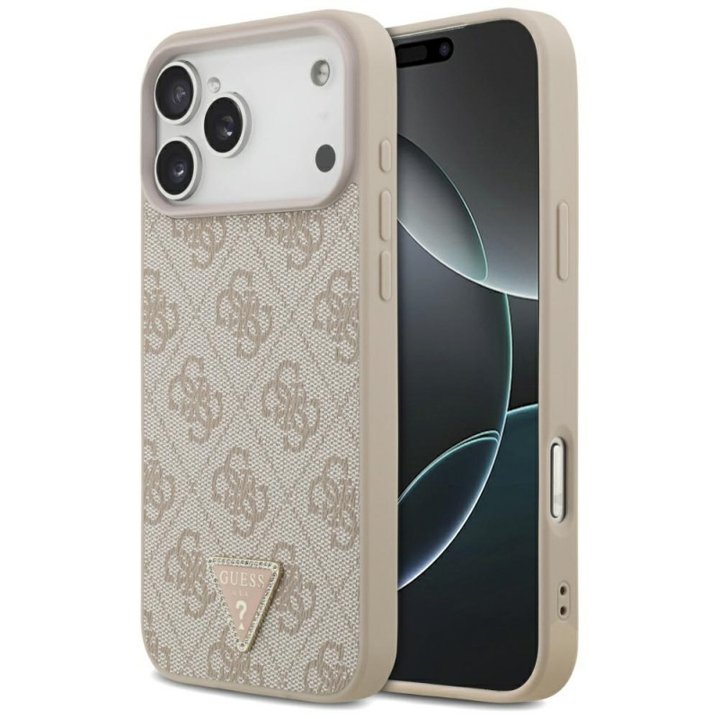 „Guess“ odinis 4G trikampio formos Strass MagSafe dėklas, skirtas iPhone 17 Pro Max – rožinis