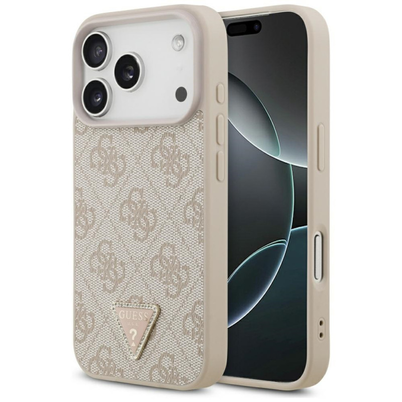 „Guess“ odinis 4G trikampio formos Strass MagSafe dėklas, skirtas iPhone 17 Pro – rožinis