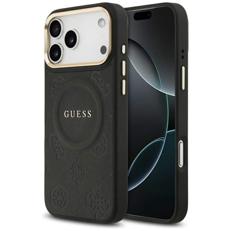 „Guess Peony Hot Stamp MagSafe“ dėklas, skirtas „iPhone 17 Pro Max“ – juodas