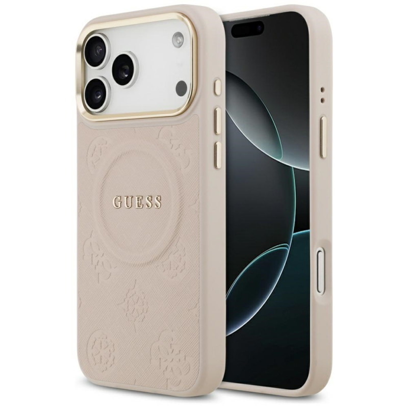 „Guess Peony Hot Stamp MagSafe“ dėklas, skirtas „iPhone 17 Pro Max“ – rožinis