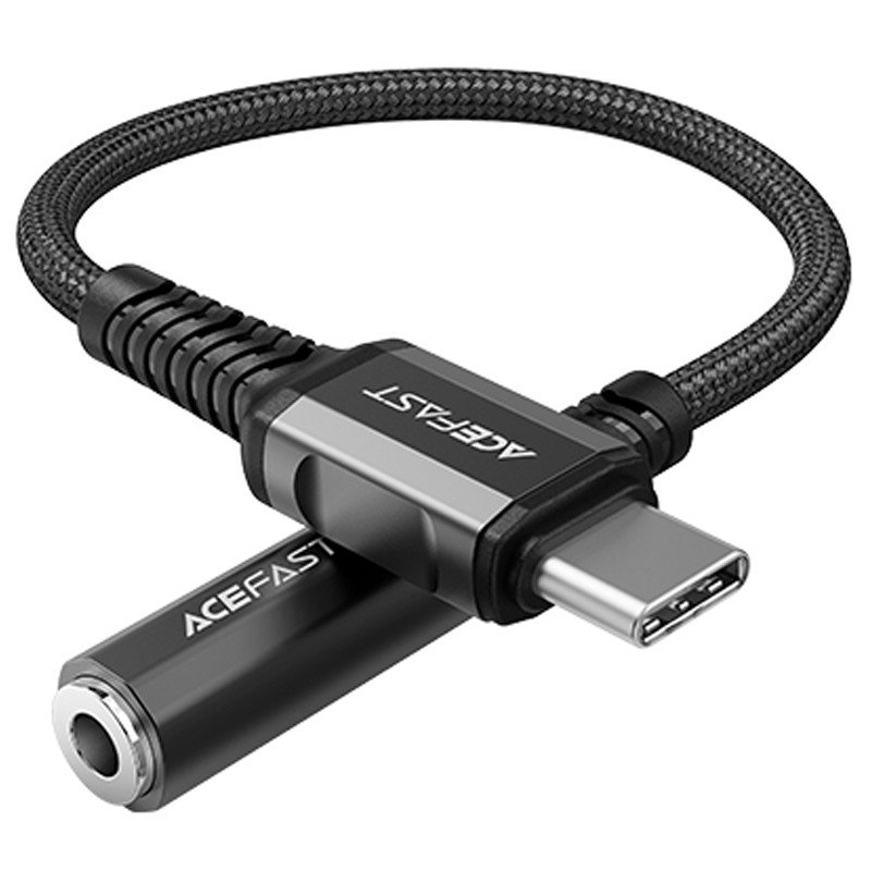 Acefast garso kabelis USB Type C - 3,5 mm mini lizdas (moteriškas) 18cm, DAC, AUX juodas (C1-07 juodas)