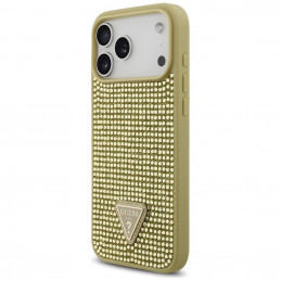 „Guess“ „Rhinestone Triangle“ logotipo dėklas, skirtas iPhone 17 Pro Max – auksinis