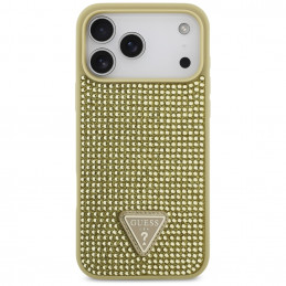 „Guess“ „Rhinestone Triangle“ logotipo dėklas, skirtas iPhone 17 Pro Max – auksinis
