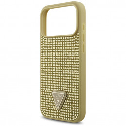 „Guess“ „Rhinestone Triangle“ logotipo dėklas, skirtas iPhone 17 Pro Max – auksinis
