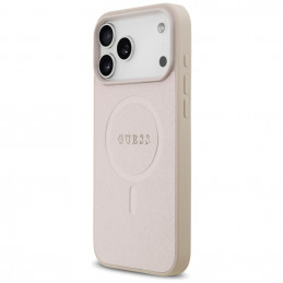 „Guess Saffiano Classic Logo MagSafe“ dėklas, skirtas „iPhone 17 Pro Max“ – rožinis