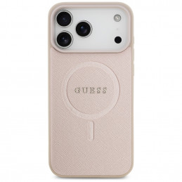 „Guess Saffiano Classic Logo MagSafe“ dėklas, skirtas „iPhone 17 Pro Max“ – rožinis