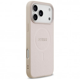 „Guess Saffiano Classic Logo MagSafe“ dėklas, skirtas „iPhone 17 Pro Max“ – rožinis