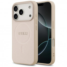 „Guess Saffiano Classic Logo MagSafe“ dėklas, skirtas „iPhone 17 Pro“ – rožinis