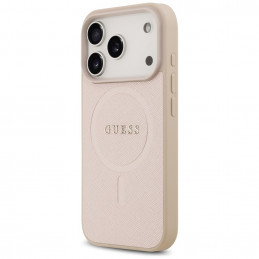 „Guess Saffiano Classic Logo MagSafe“ dėklas, skirtas „iPhone 17 Pro“ – rožinis