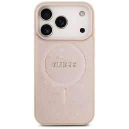 „Guess Saffiano Classic Logo MagSafe“ dėklas, skirtas „iPhone 17 Pro“ – rožinis