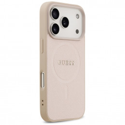 „Guess Saffiano Classic Logo MagSafe“ dėklas, skirtas „iPhone 17 Pro“ – rožinis