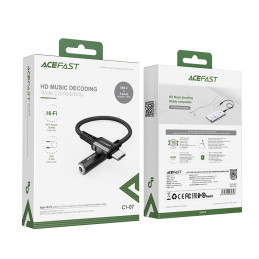 Acefast garso kabelis USB Type C - 3,5 mm mini lizdas (moteriškas) 18cm, DAC, AUX juodas (C1-07 juodas)