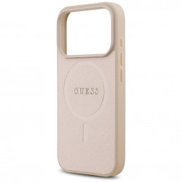 „Guess Saffiano Classic Logo MagSafe“ dėklas, skirtas „iPhone 17 Pro“ – rožinis