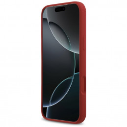 „Guess“ silikoninis metalinis „MagSafe“ dėklas su užrašu ir logotipu, skirtas „iPhone 17 Pro Max“ – raudonas