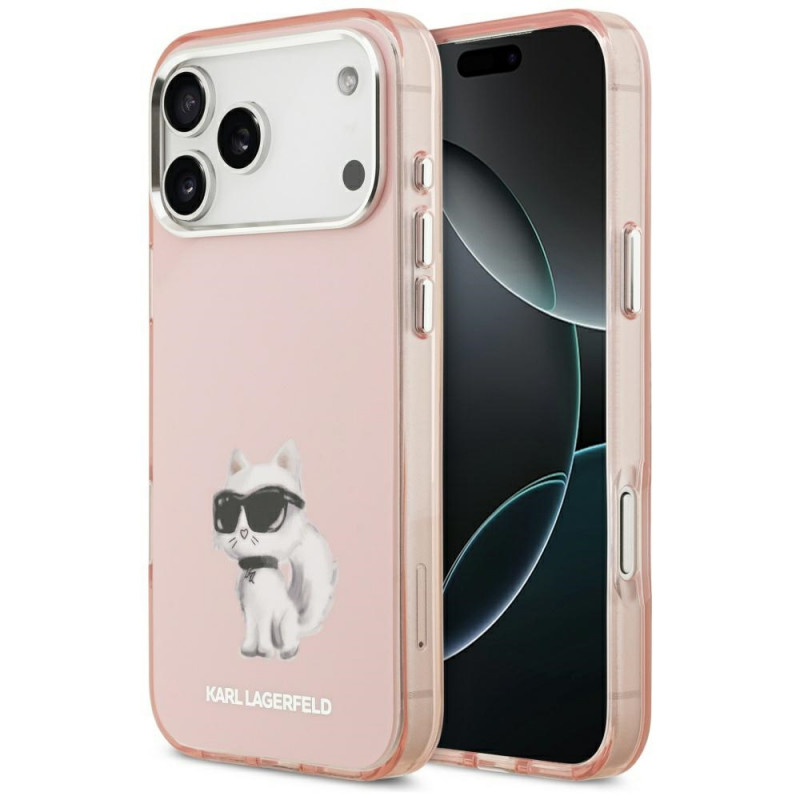 „Karl Lagerfeld IML Aquarelle Choupette & Logo MagSafe“ dėklas, skirtas „iPhone 17 Pro Max“ – rožinis