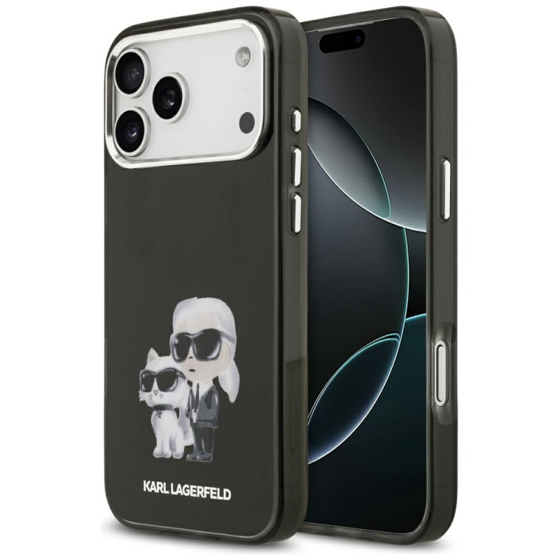 „Karl Lagerfeld IML Aquarelle Karl & Choupette & Logo MagSafe“ dėklas, skirtas „iPhone 17 Pro Max“ – juodas