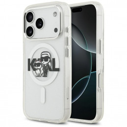 „Karl Lagerfeld IML“ blizgučių ir „Karl & Choupette“ eskizo logotipo „MagSafe“ dėklas, skirtas „iPhone 17 Pro“ – skaidru...