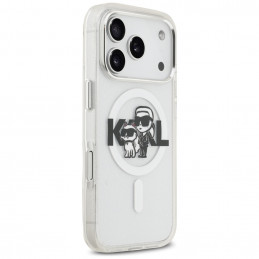 „Karl Lagerfeld IML“ blizgučių ir „Karl & Choupette“ eskizo logotipo „MagSafe“ dėklas, skirtas „iPhone 17 Pro“ – skaidru...