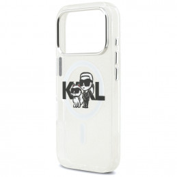 „Karl Lagerfeld IML“ blizgučių ir „Karl & Choupette“ eskizo logotipo „MagSafe“ dėklas, skirtas „iPhone 17 Pro“ – skaidru...