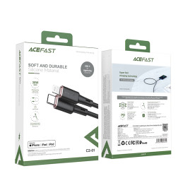 Acefast MFI kabelis USB Type C – Lightning 1,2m, 30W, 3A juodas (C2-01 black)