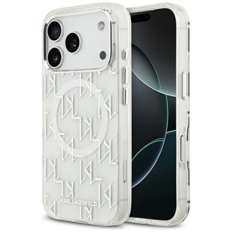 „Karl Lagerfeld IML KL Monogram MagSafe“ dėklas, skirtas „iPhone 17 Pro“ – baltas