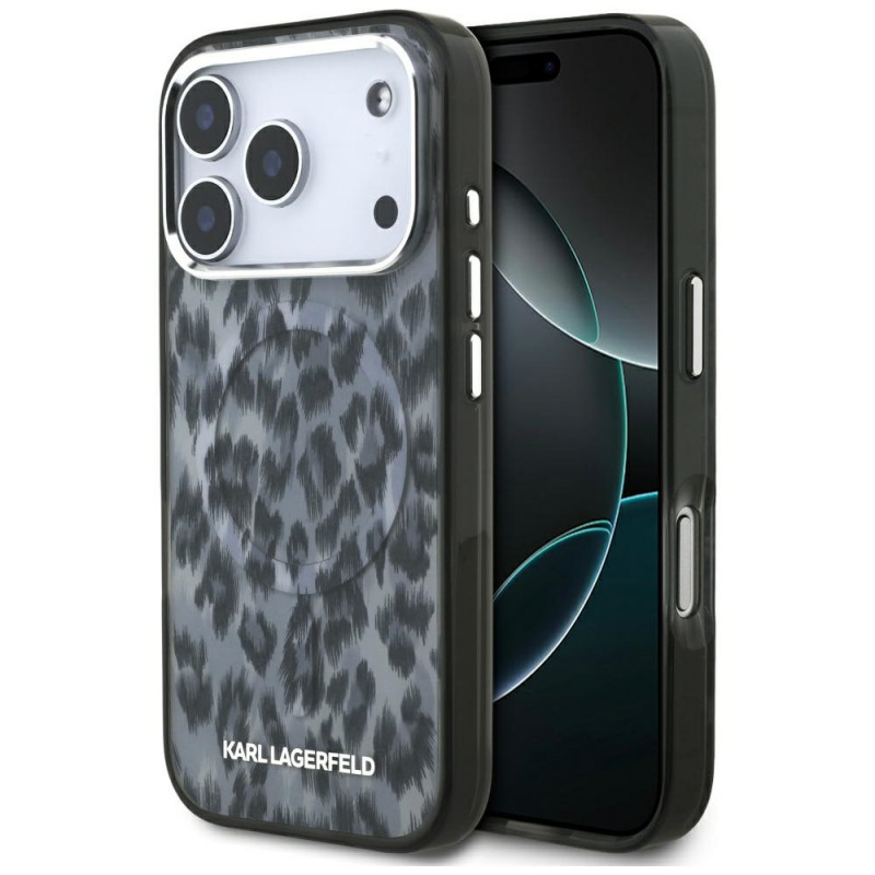 „Karl Lagerfeld IML“ leopardo rašto „MagSafe“ dėklas, skirtas „iPhone 17 Pro“ – juodas