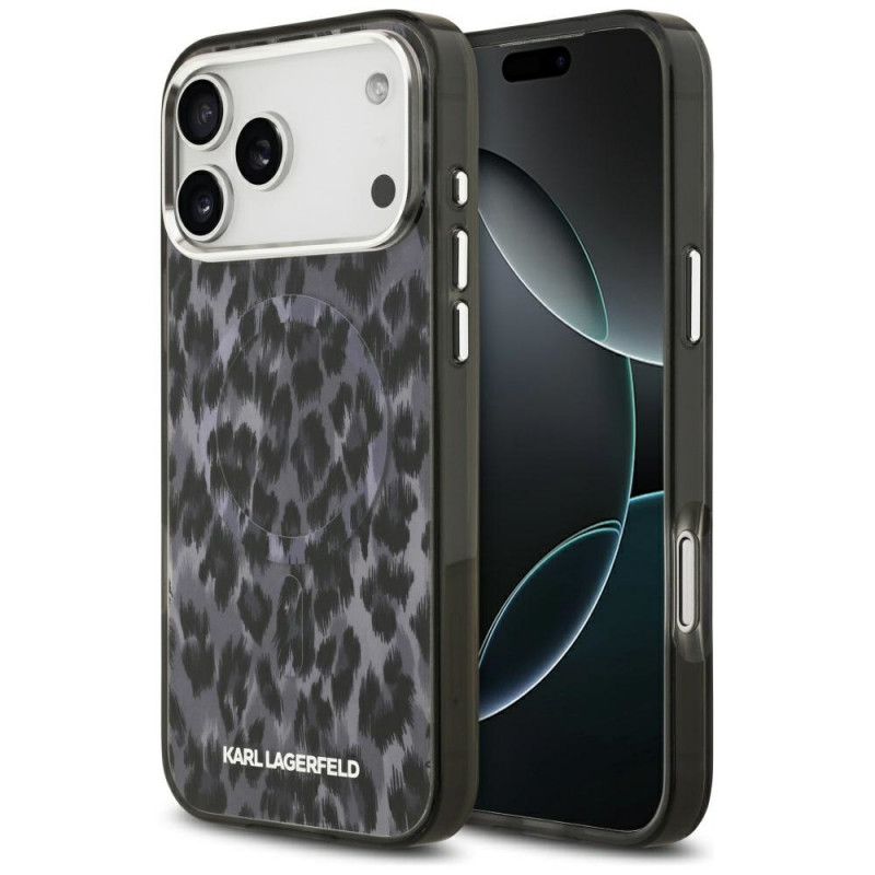 „Karl Lagerfeld IML“ leopardo rašto „MagSafe“ dėklas, skirtas „iPhone 17 Pro Max“ – juodas